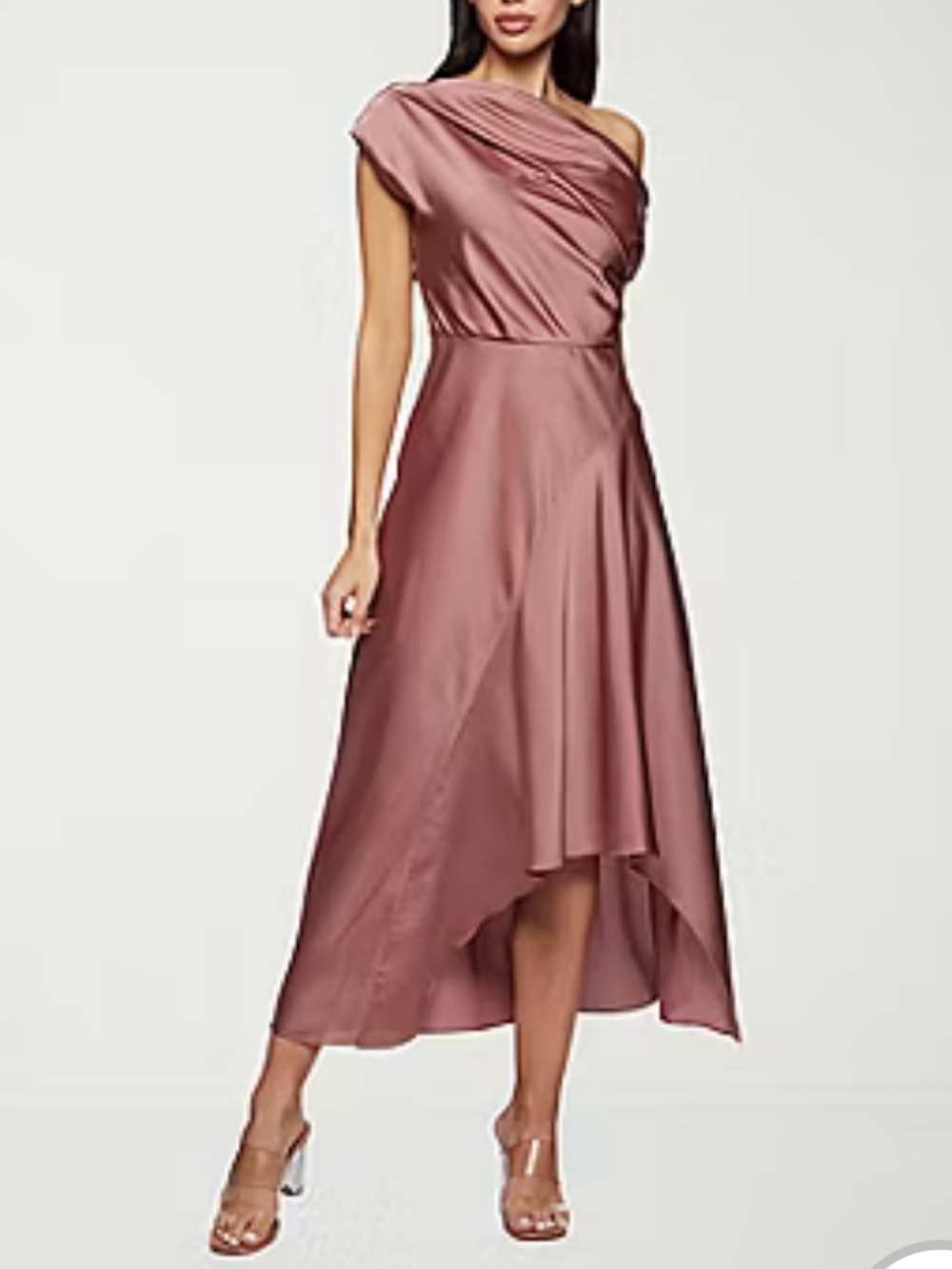 Asymmetrical One-Shoulder High-Low Dress in Rose
